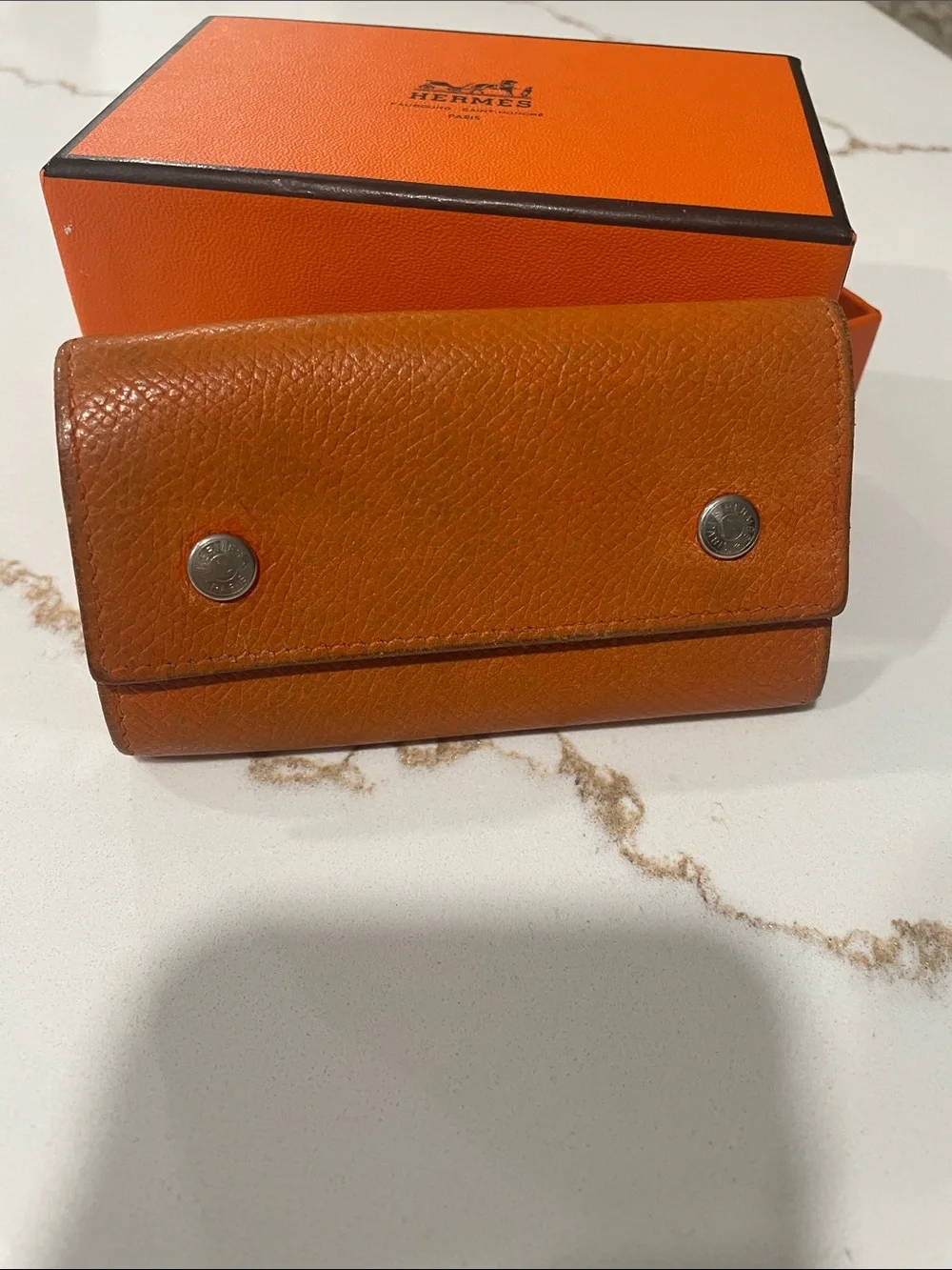 💯% AUTHENTIC HERMES 4 Ring KEY HOLDER W/BOX- Orange color